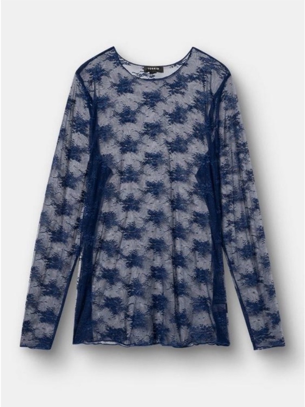 Torrid Sheer Lace Long Sleeve Crew Top Peacoat 00/10 NWT